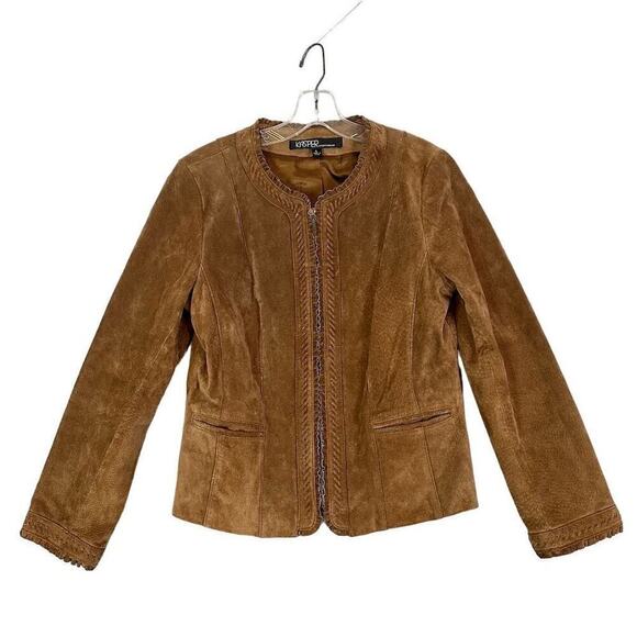 Kasper Jackets & Blazers - Kasper Suede Leather Jacket Women Sz Large Mid-Length Casual Zip Boho Western